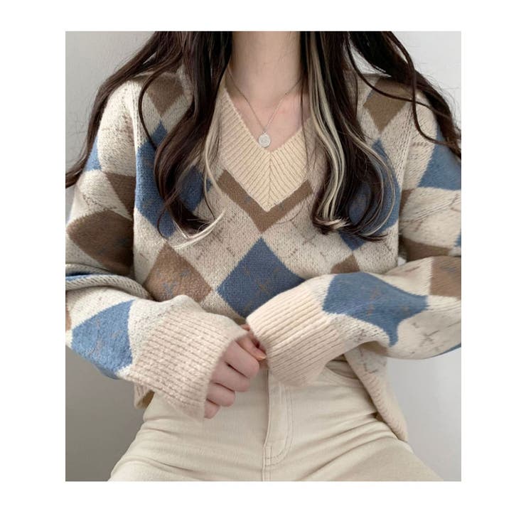 vネックニットセーター アーガイル柄 レディース | VIVID LADY | 詳細画像14 