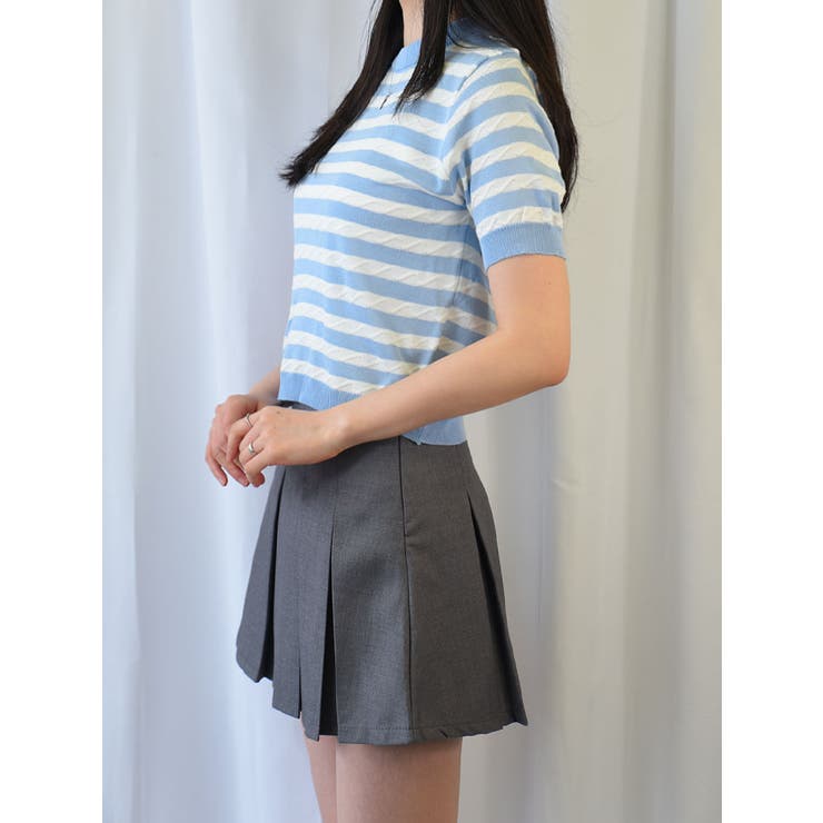波柄入りボーダー柄半袖ニット ショート丈 トップス | VIVID LADY | 詳細画像12 
