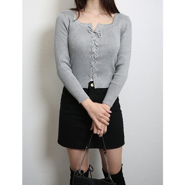 ビビッドレディ VIVIDLADY レース ハート ニット 長袖 キュート グレー （グレー） ビビッドレディ VIVIDLADY レース ハート ニット 長袖 キュート