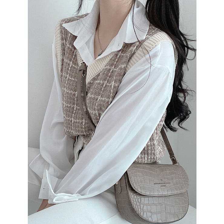 ツイードSlantingスカラップベスト(ホワイト, FREE) SeaRoomlynn