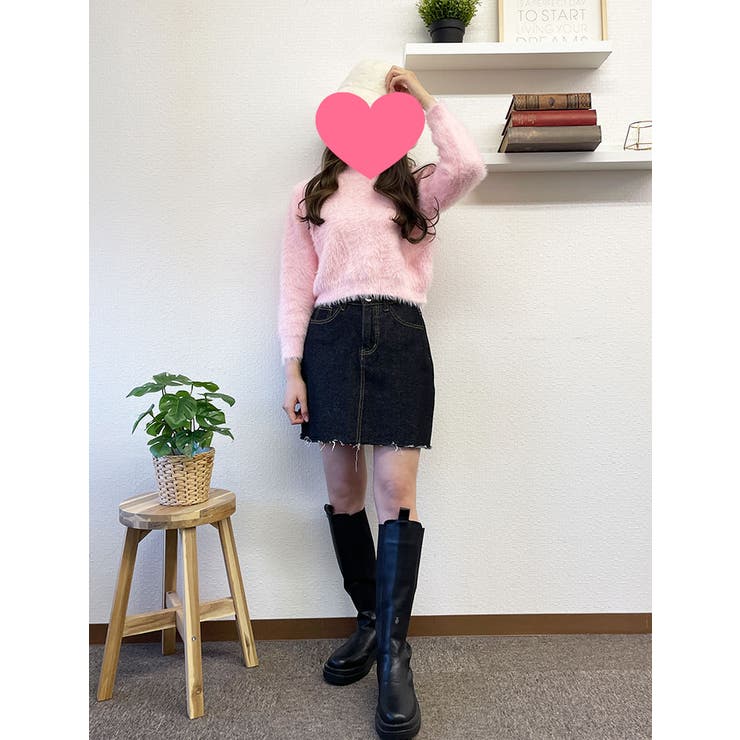 ふわふわファーニット長袖 クロップド丈 レディース[品番 ふわふわファーニット長袖 クロップド丈 レディース[品番