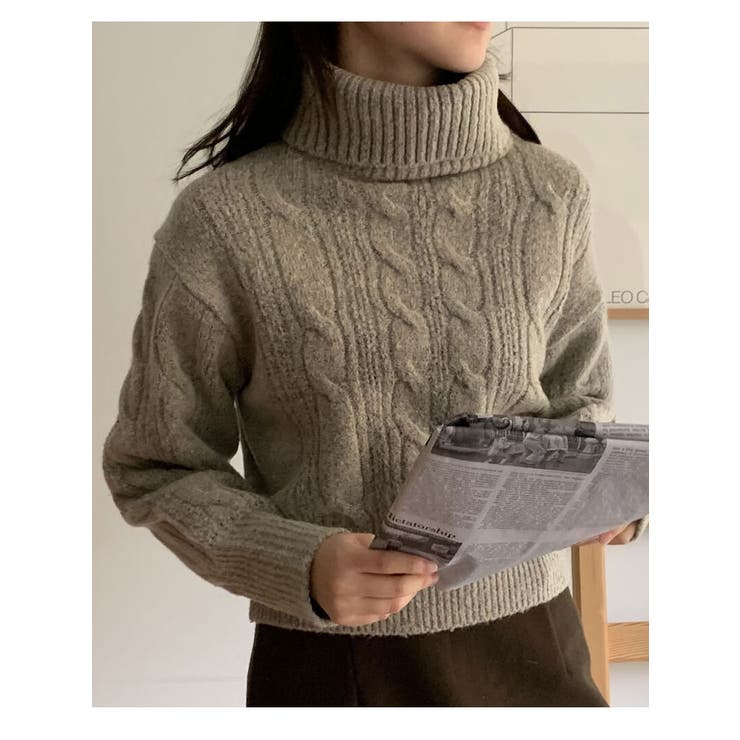 ケーブルタートルネックニット長袖 レディース Y2K[品番：KH000013210