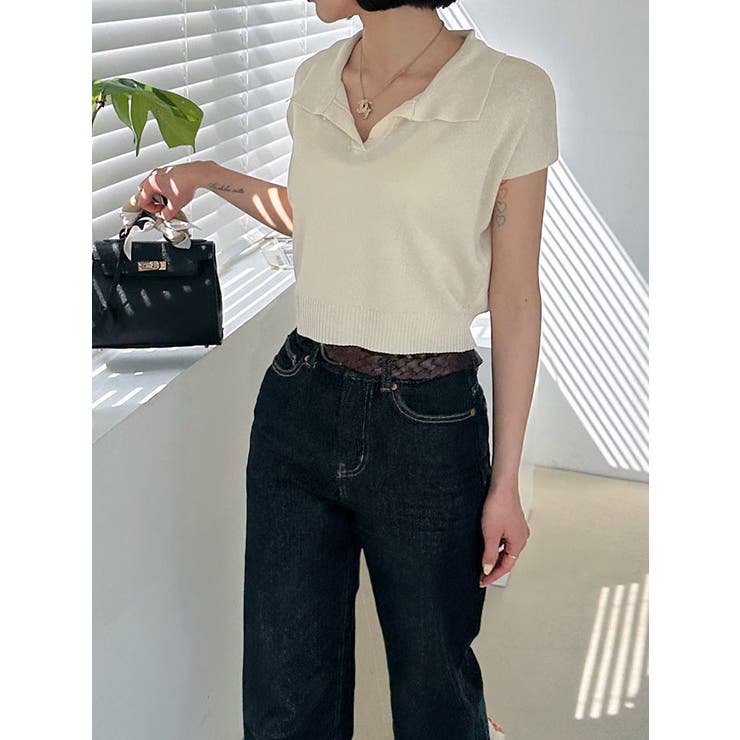 襟付きノースリーブニットクロップド 全4色 小さめ[品番