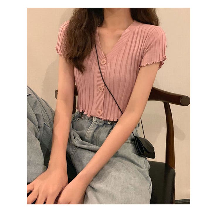 ピンク | スリムフィットリブニットクロップド 半袖 全6色 | VIVID LADY