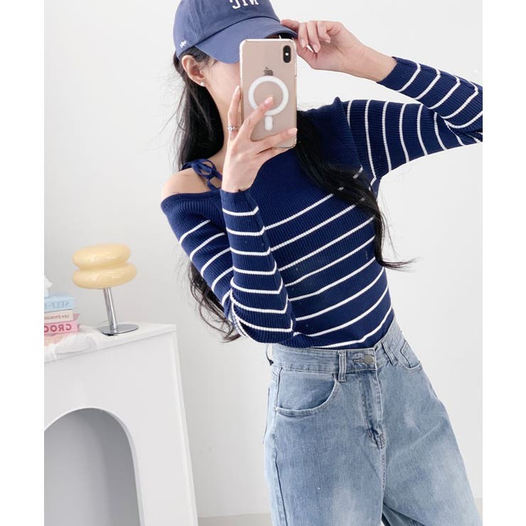 リボンワンショル ボーダーリブニット | VIVID LADY | 詳細画像10 