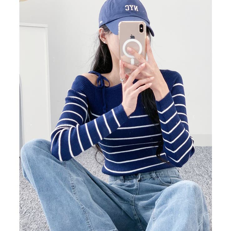 リボンワンショル ボーダーリブニット | VIVID LADY | 詳細画像11 