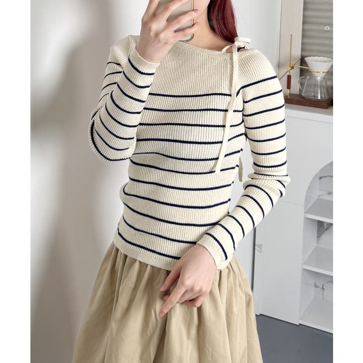 リボンワンショル ボーダーリブニット | VIVID LADY | 詳細画像12 