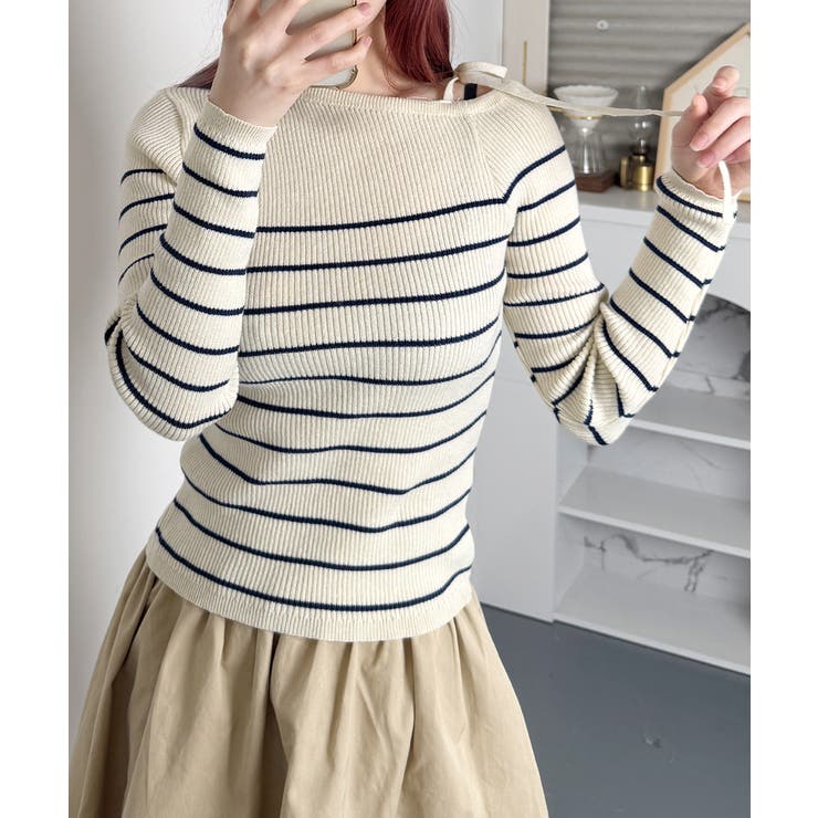 リボンワンショル ボーダーリブニット | VIVID LADY | 詳細画像14 