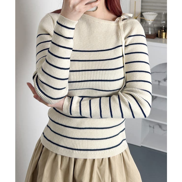 リボンワンショル ボーダーリブニット | VIVID LADY | 詳細画像15 