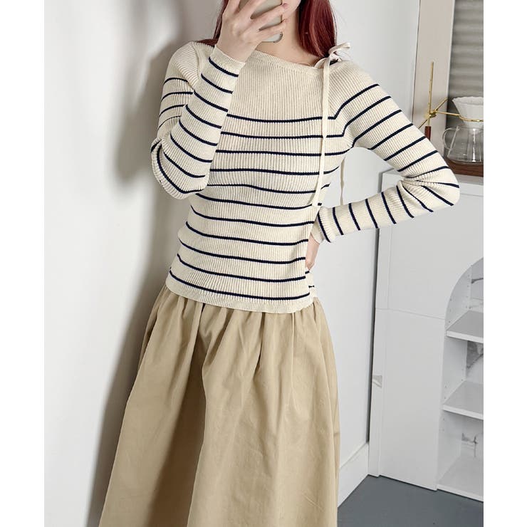 リボンワンショル ボーダーリブニット | VIVID LADY | 詳細画像17 