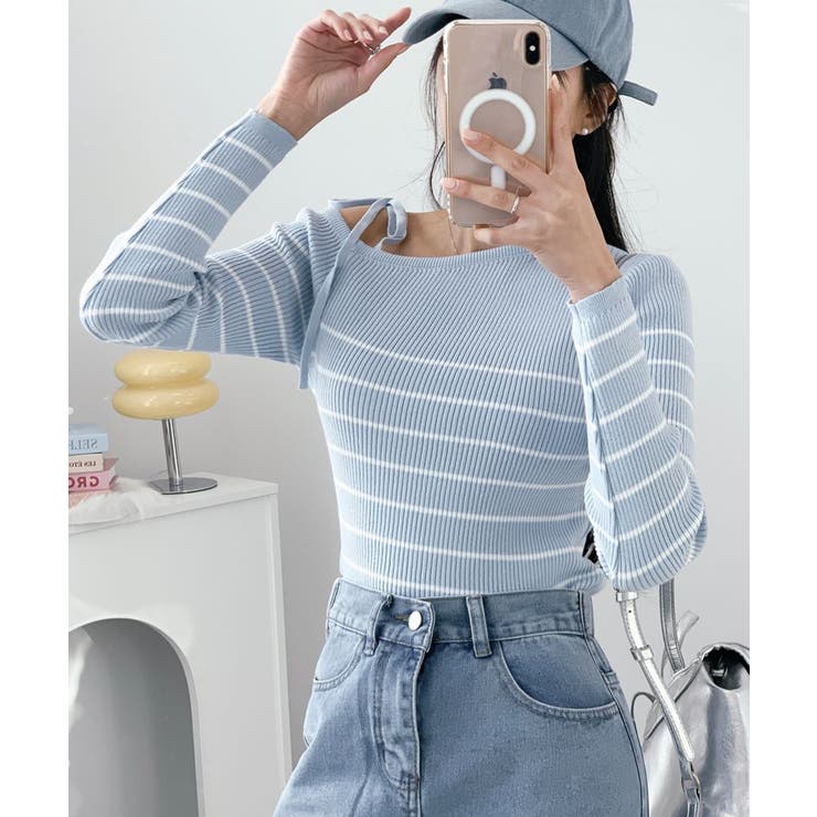 リボンワンショル ボーダーリブニット | VIVID LADY | 詳細画像2 