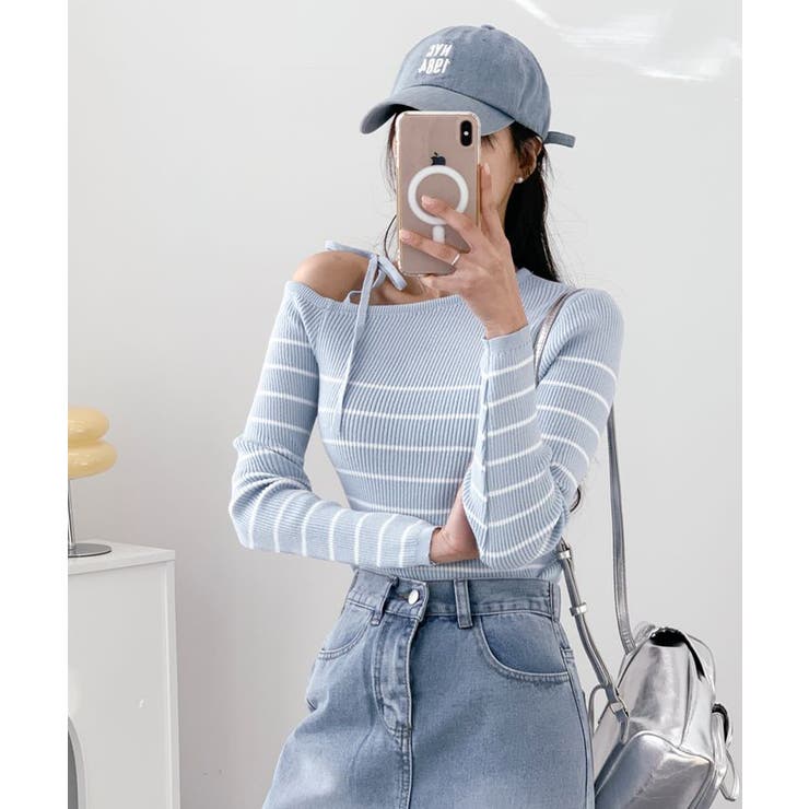 リボンワンショル ボーダーリブニット | VIVID LADY | 詳細画像4 