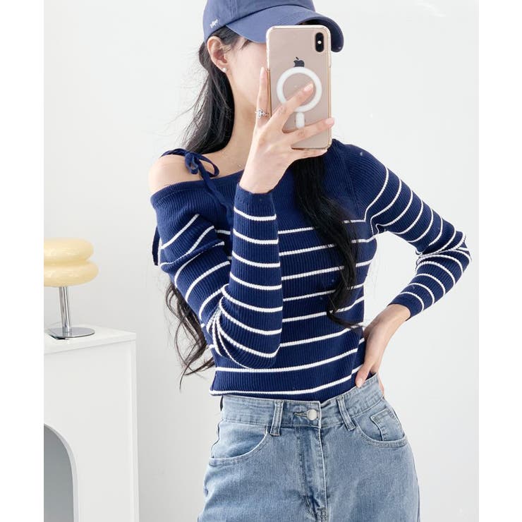 リボンワンショル ボーダーリブニット | VIVID LADY | 詳細画像6 