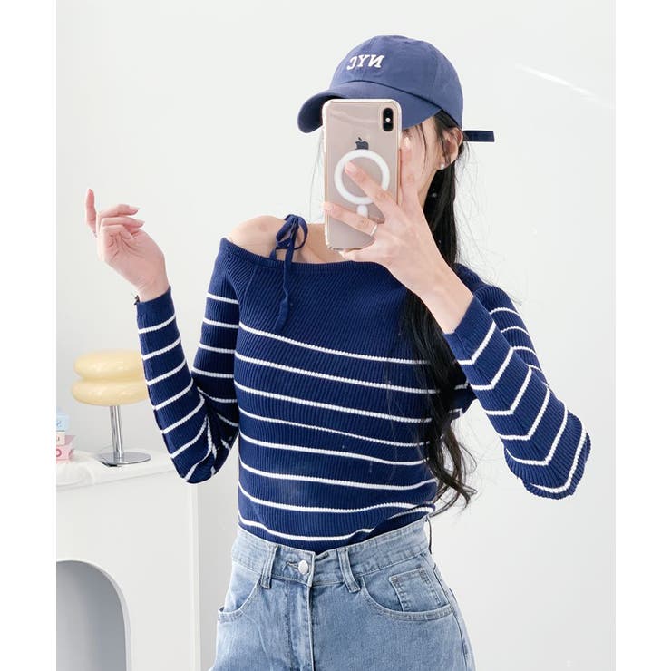 リボンワンショル ボーダーリブニット | VIVID LADY | 詳細画像8 