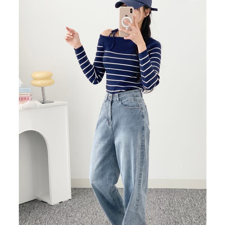 リボンワンショル ボーダーリブニット | VIVID LADY | 詳細画像9 