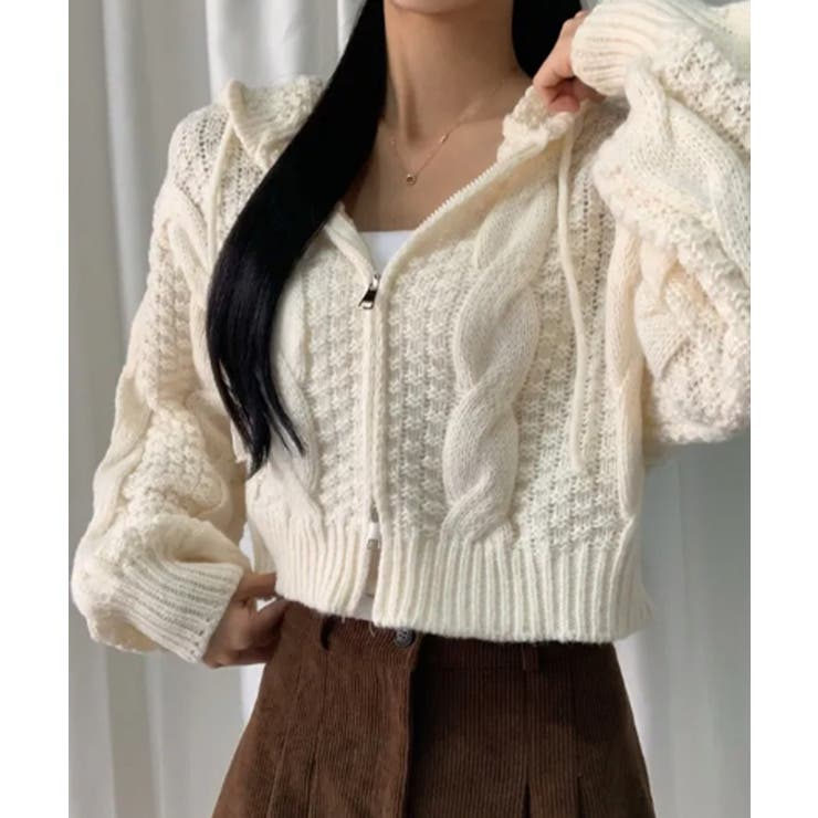 カシミア100% ダブルジップ ニット パーカー アイボリー サイズ1