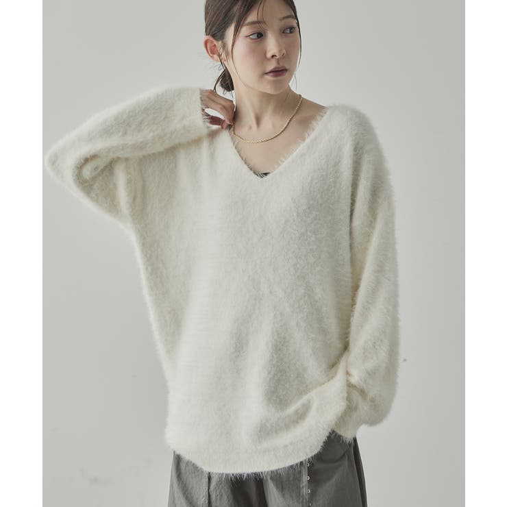 アンゴラタッチVネックニットプルオーバー | VIVID LADY | 詳細画像1 