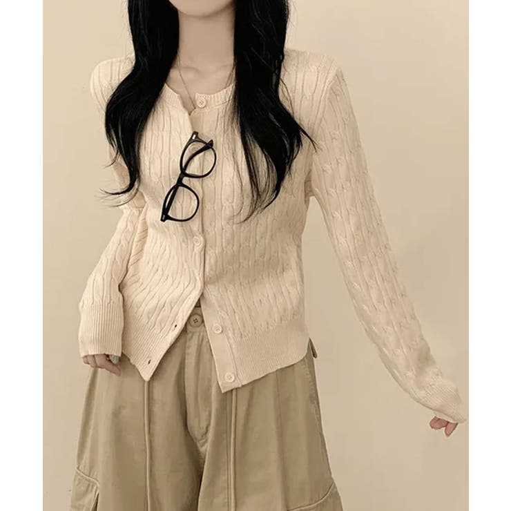 クリーム | ケーブル編み ニットカーディガン | VIVID LADY