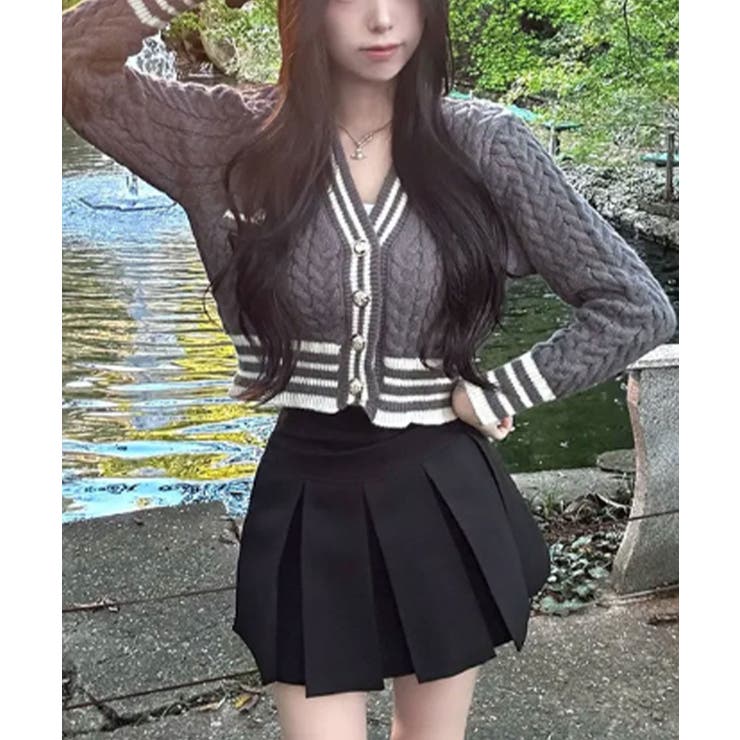 カレッジ風 ケーブル編み ショート丈 ニットカーディガン | VIVID LADY | 詳細画像2