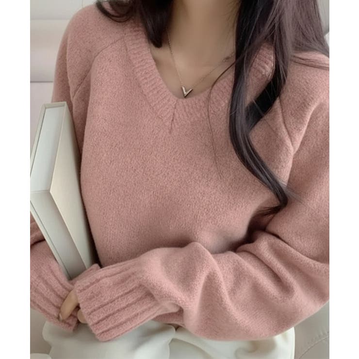 ピンク | Vネック ルーズニットトップス | VIVID LADY