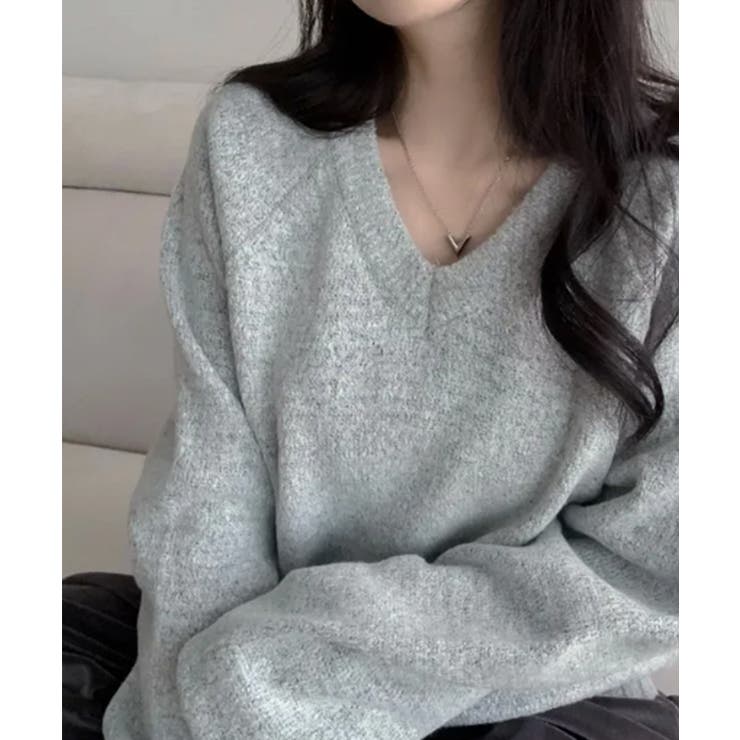 グレー | Vネック ルーズニットトップス | VIVID LADY