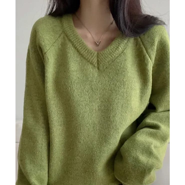 オリーブ | Vネック ルーズニットトップス | VIVID LADY