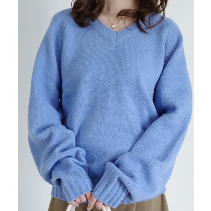 スカイブルー | Vネック ルーズニットトップス | VIVID LADY