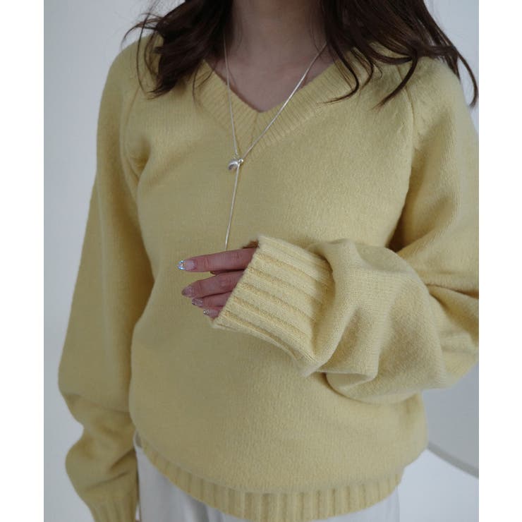 イエロー | Vネック ルーズニットトップス | VIVID LADY