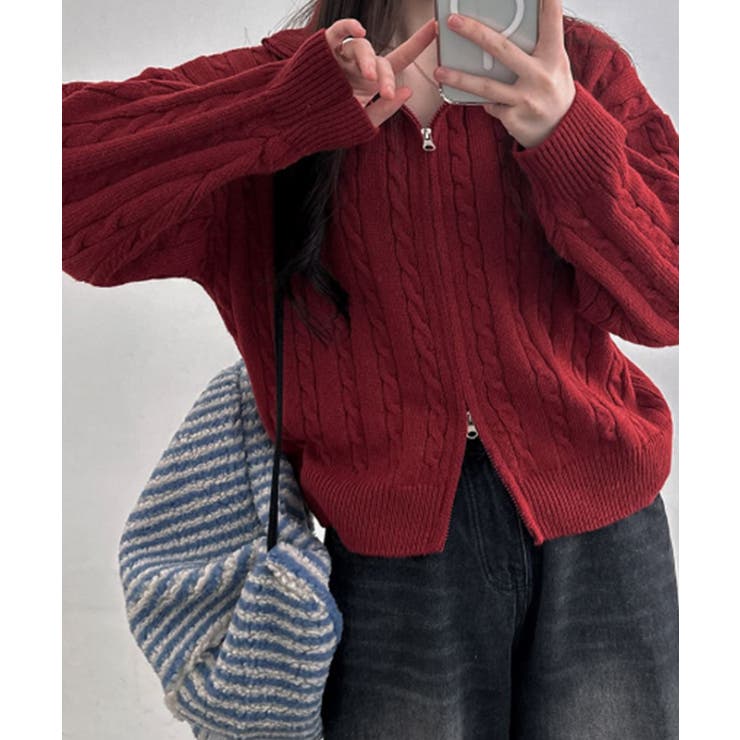 ダブルジップ ケーブルニットカーディガン[品番：KH000015685]｜VIVID