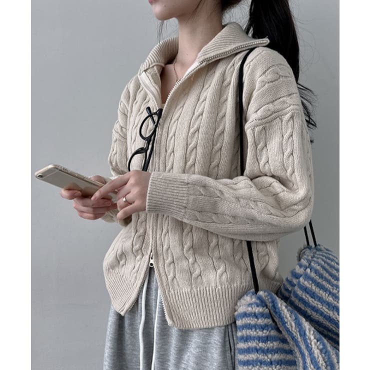 ダブルジップ ケーブルニットカーディガン[品番：KH000015685]｜VIVID