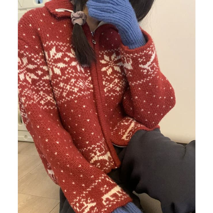 ノルディック柄 ジップアップニット | VIVID LADY | 詳細画像1 