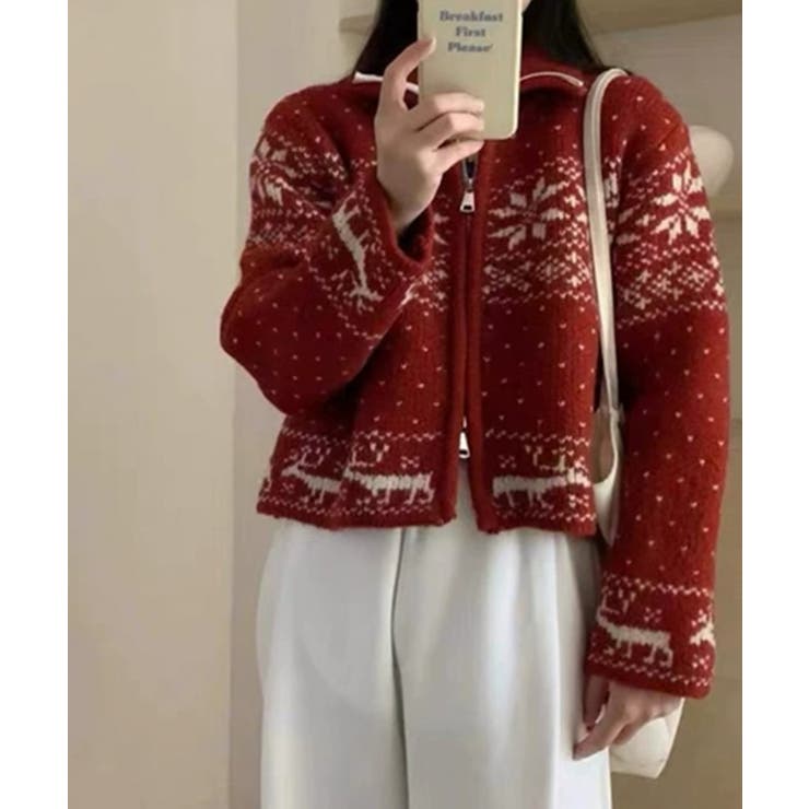 ノルディック柄 ジップアップニット | VIVID LADY | 詳細画像3 