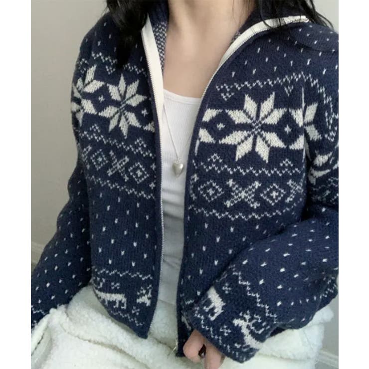 ノルディック柄 ジップアップニット | VIVID LADY | 詳細画像8 