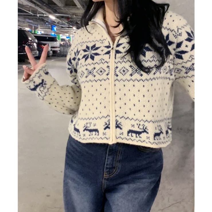 ノルディック柄 ジップアップニット | VIVID LADY | 詳細画像15 