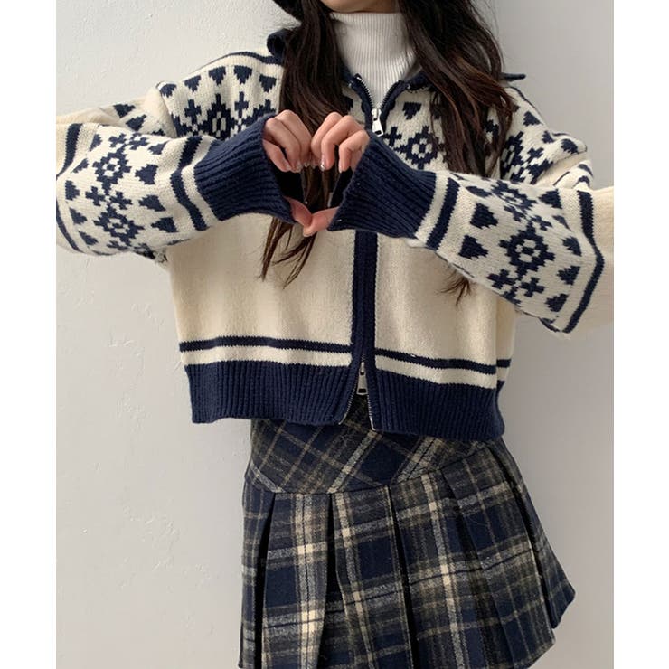 ノルディック柄 Wジップニットブルゾン | VIVID LADY | 詳細画像14 