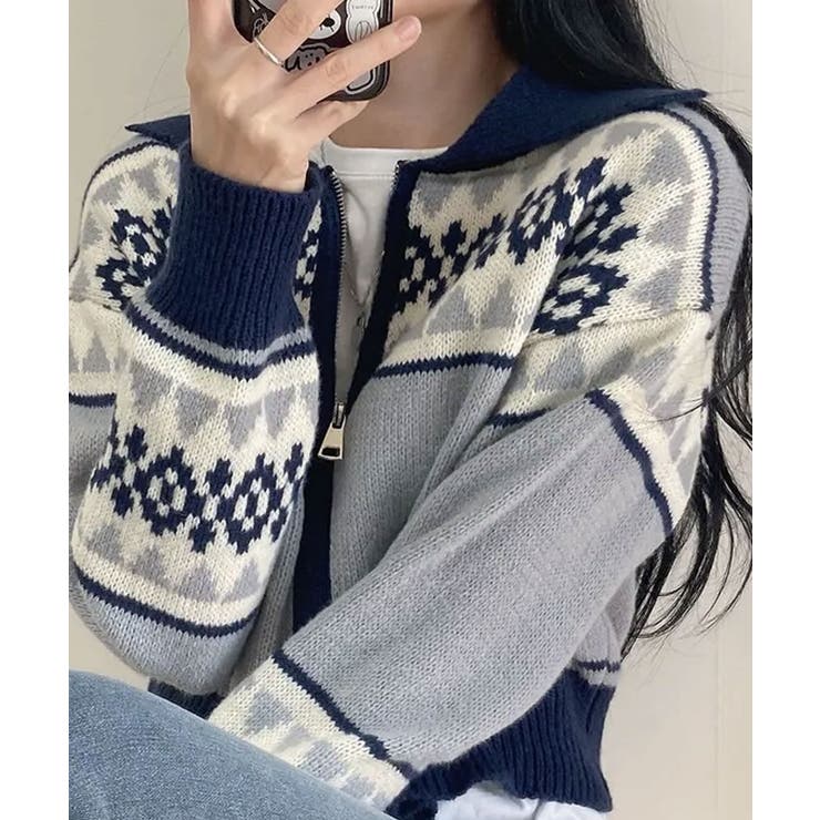 ノルディック柄 Wジップニットブルゾン | VIVID LADY | 詳細画像21 