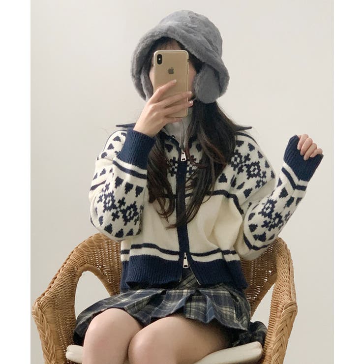 ノルディック柄 Wジップニットブルゾン | VIVID LADY | 詳細画像9 