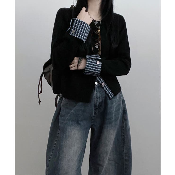 チェック柄シャツドッキング ニットカーディガン | VIVID LADY | 詳細画像17 