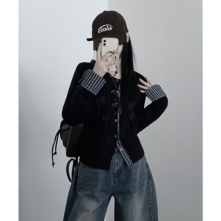 チェック柄シャツドッキング ニットカーディガン | VIVID LADY | 詳細画像18 