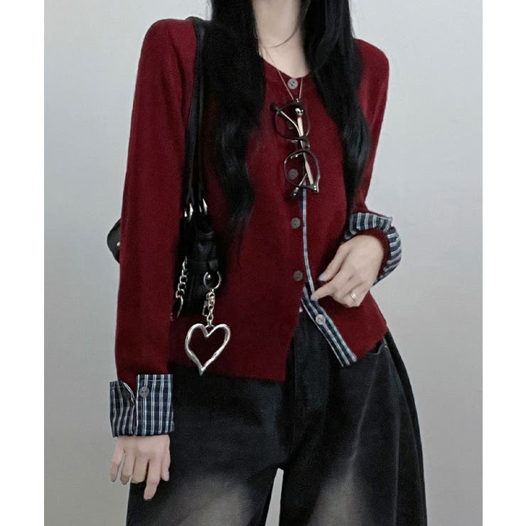 チェック柄シャツドッキング ニットカーディガン | VIVID LADY | 詳細画像2 