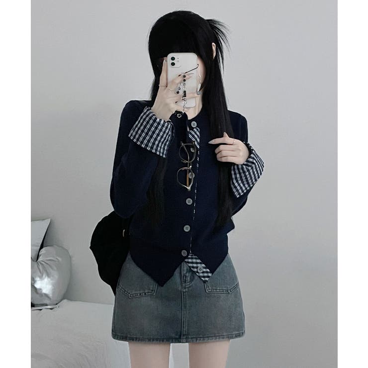 チェック柄シャツドッキング ニットカーディガン | VIVID LADY | 詳細画像26 