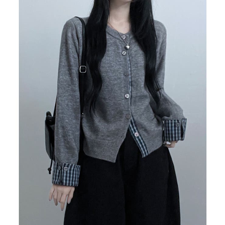 チェック柄シャツドッキング ニットカーディガン | VIVID LADY | 詳細画像9 