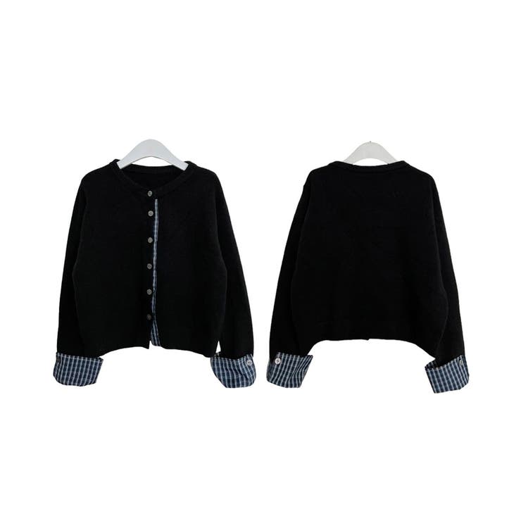 チェック柄シャツドッキング ニットカーディガン[品番：KH000015744