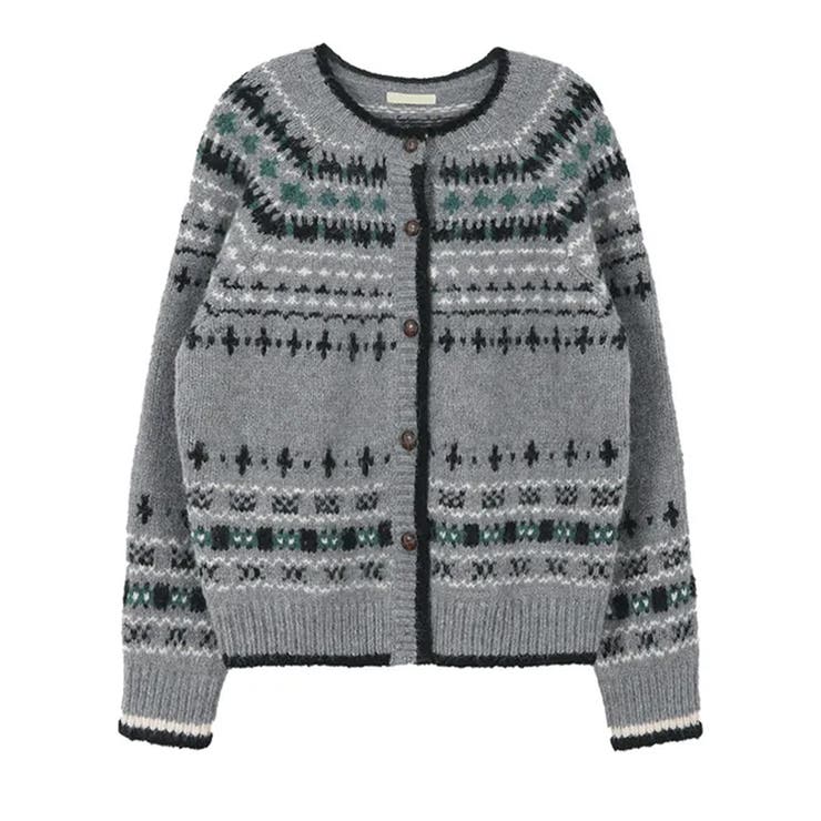 ノルディック ジャガードニットカーディガン[品番：KH000015748
