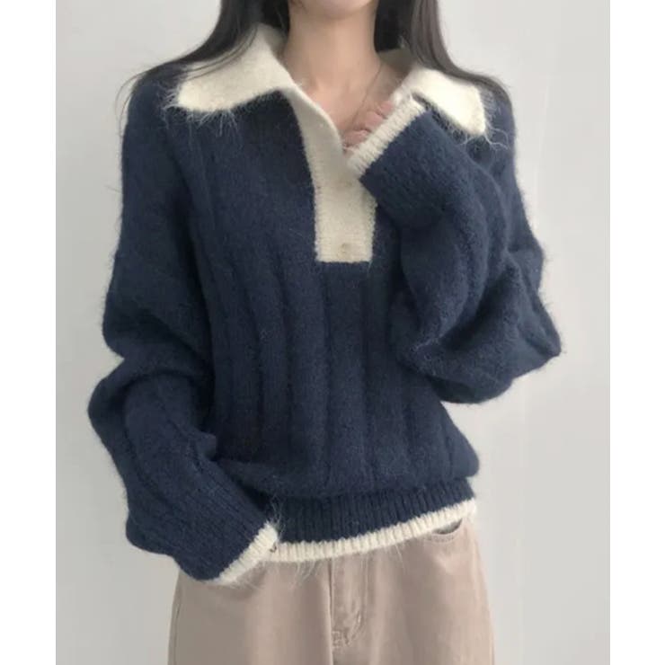 モヘアタッチ ルーズフィット ポロシャツ風ニット | VIVID LADY | 詳細画像4 