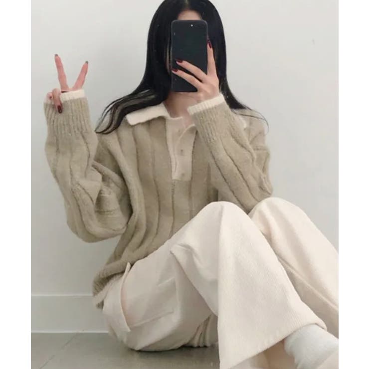 モヘアタッチ ルーズフィット ポロシャツ風ニット | VIVID LADY | 詳細画像14 