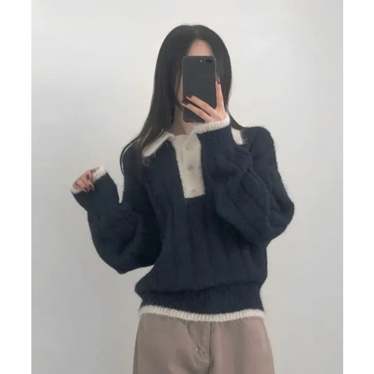 モヘアタッチ ルーズフィット ポロシャツ風ニット | VIVID LADY | 詳細画像15 