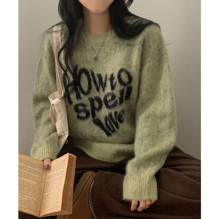 オリーブ | クルーネック カジュアルニットトップス | VIVID LADY