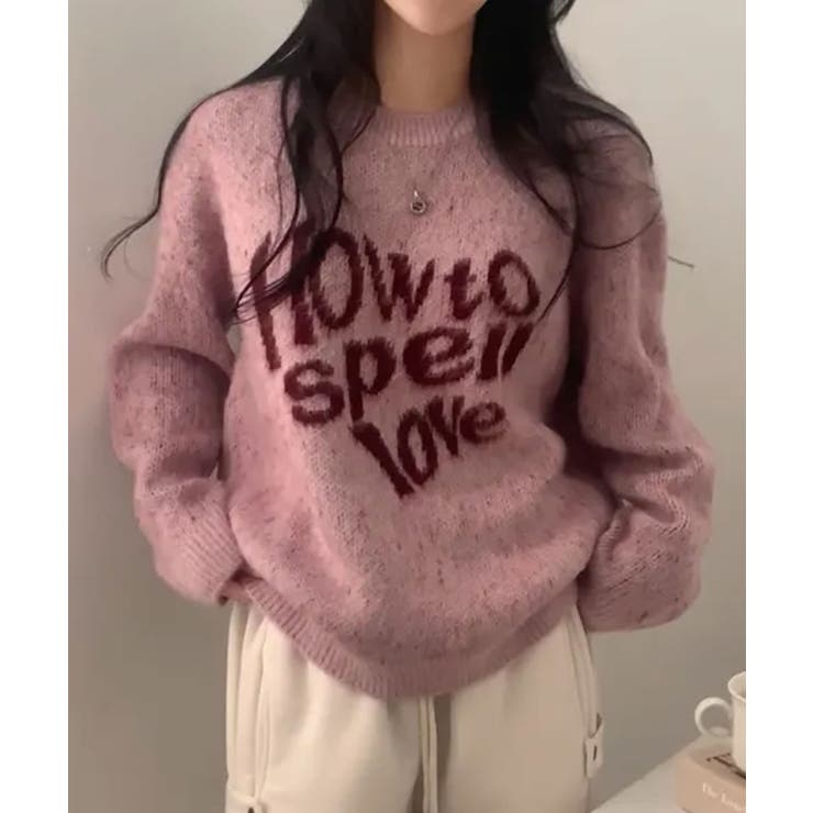 ピンク | クルーネック カジュアルニットトップス | VIVID LADY