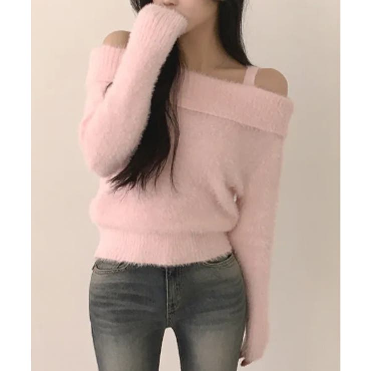 ピンク | オフショルダーシャギーニットトップス | VIVID LADY